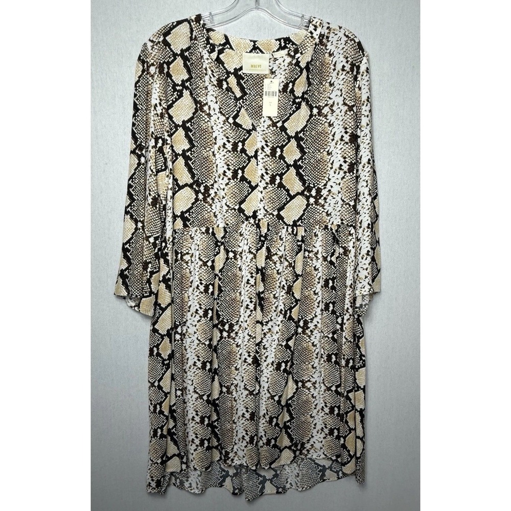 Anthropologie Maeve Python Snake Print Dress Womens Size Large 3/4 Sleeve V Neck